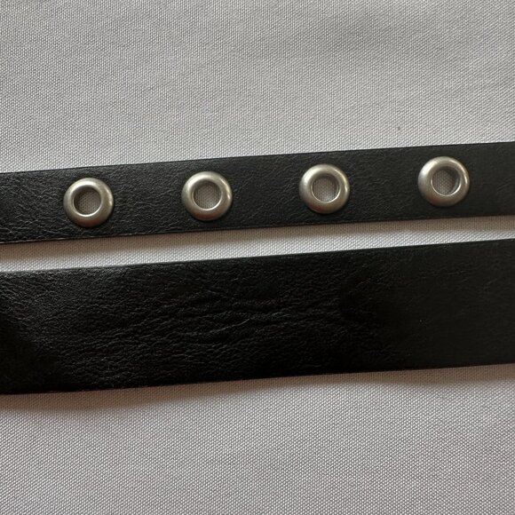 Brandy Melville Belts Lot of 2 Black Faux Leather Silver Buckle Rivet Holes - Picture 10 of 15